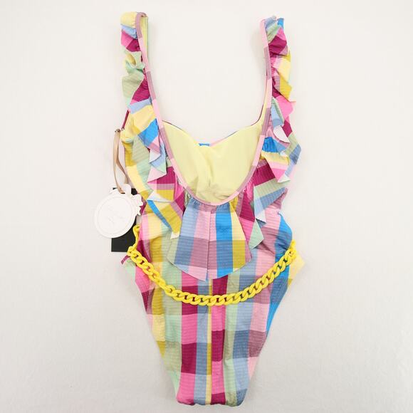 Gianni Bini x Jess Southern Plaid One Piece Swimsuit Scoop Neck Ruffle XS NWT - Picture 12 of 12